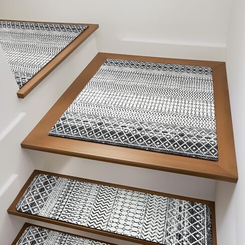 OJIA Stair Treads Non-Slip Matching Mat for Wooden Steps, Square Capet Stair Treads Rubber Backing Stair Runner Anti-Slip Stair Landing Mat 32x32 Inch Stair Rugs in Saudi Arabia