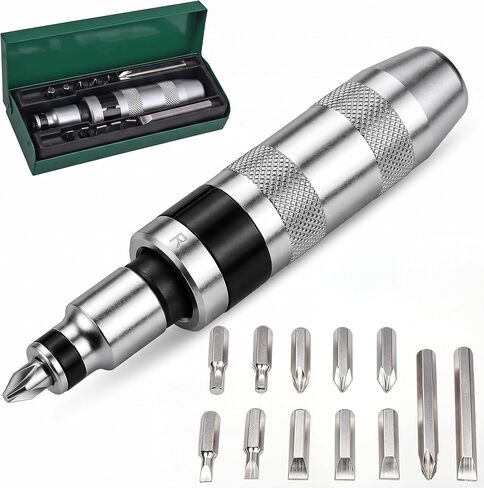 1/2" Hand Impact Driver Set, 13 PCS Reversible Manual Impact Screwdriver with Cr-V Steel Bits, For Stripped Frozen Screws & Rusted Bolts, Includes Slotted, Phillips & Hexagonal Bits, Storage Case in Kuwait