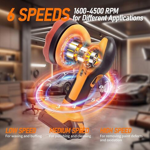 6 In Cordless Car Buffer Polisher Fit for Dewalt 20V Battery(NO Battery) | Brushless Dual-Action Polisher, 6 Variable Speed 4500RPM for Car Detailing in Kuwait