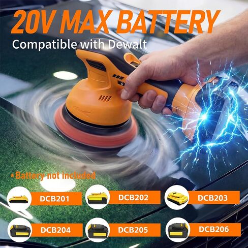 6 In Cordless Car Buffer Polisher Fit for Dewalt 20V Battery(NO Battery) | Brushless Dual-Action Polisher, 6 Variable Speed 4500RPM for Car Detailing in Kuwait