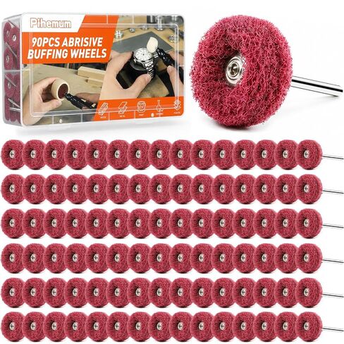 90-Piece Abrasive Buffing & Polishing Wheel Set - 1/8" Shank, 1" (25mm) 80-800 Grit, 15 Wool Felt Buffing Wheels, Rotary Tool Polishing Kit for Metal, Jewelry, Wood, Glass in Kuwait