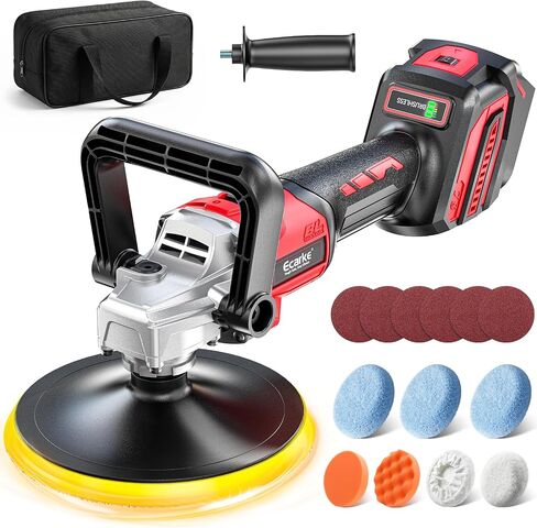 Ecarke 7-Inch Cordless Car Buffer Polisher Kit Compatible with Milwaukee 18V Battery(Tool Only), Brushless Car Polisher with 7 Variable Speed 6000RPM, 16PCS Polishing Accessoriesor for Car Detailing in Kuwait
