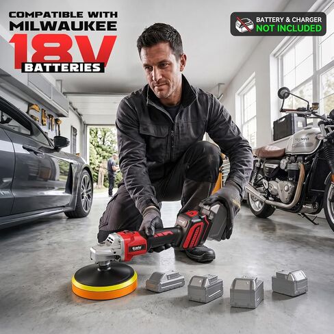 Ecarke 7-Inch Cordless Car Buffer Polisher Kit Compatible with Milwaukee 18V Battery(Tool Only), Brushless Car Polisher with 7 Variable Speed 6000RPM, 16PCS Polishing Accessoriesor for Car Detailing in Kuwait