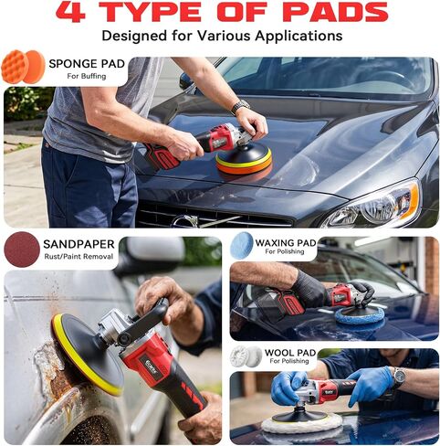 Ecarke 7-Inch Cordless Car Buffer Polisher Kit Compatible with Milwaukee 18V Battery(Tool Only), Brushless Car Polisher with 7 Variable Speed 6000RPM, 16PCS Polishing Accessoriesor for Car Detailing in Kuwait