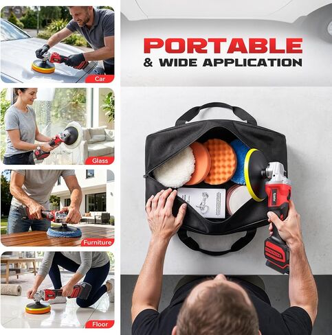 Ecarke 7-Inch Cordless Car Buffer Polisher Kit Compatible with Milwaukee 18V Battery(Tool Only), Brushless Car Polisher with 7 Variable Speed 6000RPM, 16PCS Polishing Accessoriesor for Car Detailing in Kuwait
