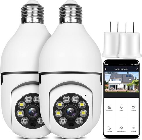 كاميرا أمان UPULTRA 2 حزمة 1080 بكسل لاسلكية واي فاي كاميرا IP منزلية خارجية E27 بانورامية 360 درجة، كشف الحركة والتنبيه، صوت ثنائي الاتجاه، رؤية ليلية in Kuwait