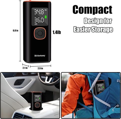 Tire Inflator Portable Air Compressor with 6000mAh Battery & 160PSI | Cordless Electric Pump for Car, Motorcycle, Bike, Ball | 3-Mode Flashlight | LED Display in Kuwait