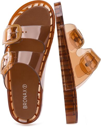 BRONAX Women's Double Buckle Clear Jelly Sandals J100 | Waterproof PVC Material, Quick-Drying, Summer Slip on, Easy to Clean, Comfort During Walking, Travel, and Daily Wear in Kuwait