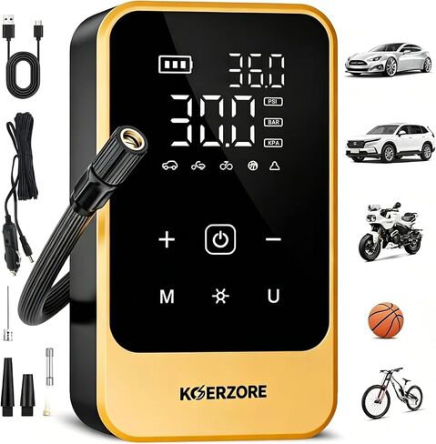 Tire Inflator Portable Air Compressor, Cordless Air Pump with 150 PSI, Electric Mini Bike Pump with Digital Pressure Gauge for Auto, Motorcycle, Bicycle, Balls, Car Accessories in Kuwait
