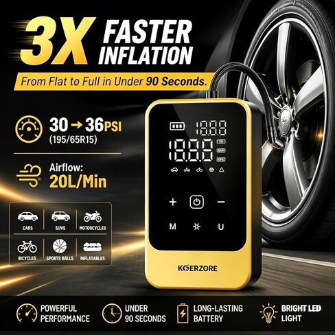 Tire Inflator Portable Air Compressor, Cordless Air Pump with 150 PSI, Electric Mini Bike Pump with Digital Pressure Gauge for Auto, Motorcycle, Bicycle, Balls, Car Accessories in Kuwait