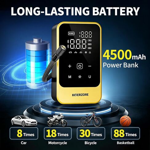Tire Inflator Portable Air Compressor, Cordless Air Pump with 150 PSI, Electric Mini Bike Pump with Digital Pressure Gauge for Auto, Motorcycle, Bicycle, Balls, Car Accessories in Kuwait