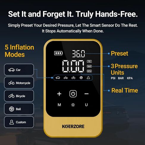 Tire Inflator Portable Air Compressor, Cordless Air Pump with 150 PSI, Electric Mini Bike Pump with Digital Pressure Gauge for Auto, Motorcycle, Bicycle, Balls, Car Accessories in Kuwait