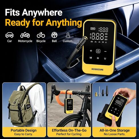 Tire Inflator Portable Air Compressor, Cordless Air Pump with 150 PSI, Electric Mini Bike Pump with Digital Pressure Gauge for Auto, Motorcycle, Bicycle, Balls, Car Accessories in Kuwait