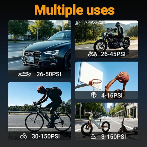 Tire Inflator Portable Air Compressor, Cordless Air Pump with 150 PSI, Electric Mini Bike Pump with Digital Pressure Gauge for Auto, Motorcycle, Bicycle, Balls, Car Accessories in Kuwait