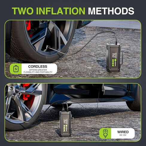 WORKPRO Tire Inflator Portable Air Compressor, 12V Electric Air Pump 150PSI for Car Tires with Pressure Gauge, 3X Faster Portable Tire Inflator for Car Motorcycle Bicycle Ball with Dual Power Supply in Kuwait
