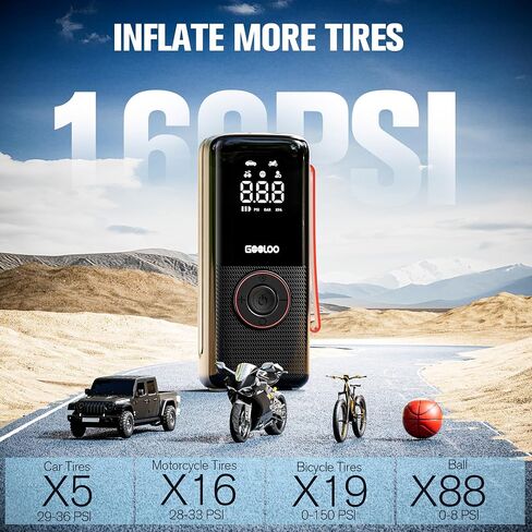 GOOLOO A6 Lite 160PSI Tire Inflator Portable Air Compressor, 7500mAh Portable Tire Inflator for Car Portable Air Pump with Tire Gauge Pressure & LED Light Air Pump for Car in Kuwait