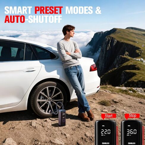 GOOLOO A6 Lite 160PSI Tire Inflator Portable Air Compressor, 7500mAh Portable Tire Inflator for Car Portable Air Pump with Tire Gauge Pressure & LED Light Air Pump for Car in Kuwait
