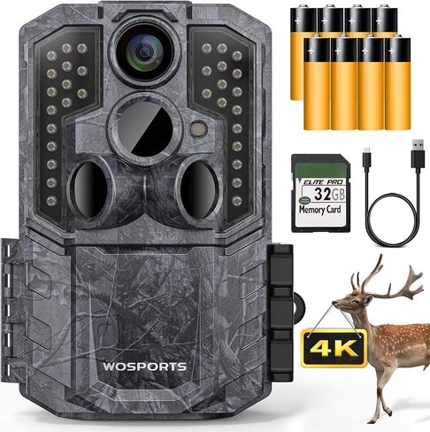 WOSPORTS Rechargeable Trail Camera 2Pack 56MP 4K Game Cam 0.2s Trigger No Glow Night Vision Motion Activated 120° Wide Lens 2.0" LCD Wildlife Camera Outdoor Scouting in Kuwait