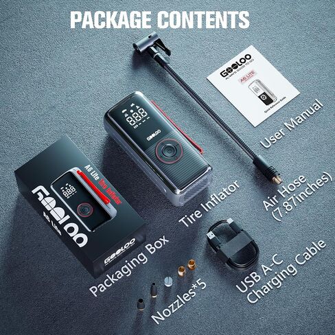 GOOLOO A6 Lite 160PSI Tire Inflator Portable Air Compressor, 7500mAh Portable Tire Inflator for Car Portable Air Pump with Tire Gauge Pressure & LED Light Air Pump for Car in Kuwait