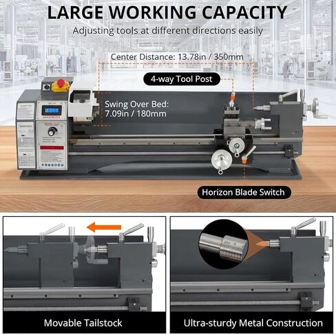 Garvee Mini Metal Lathe 9x30 Inch – 1100w Powerful Motor, 0-3000 RPM Variable Speed, Precision Benchtop Lathe with 3-Jaw Chuck, Metal Gears & Accessory Tool Kit in Kuwait
