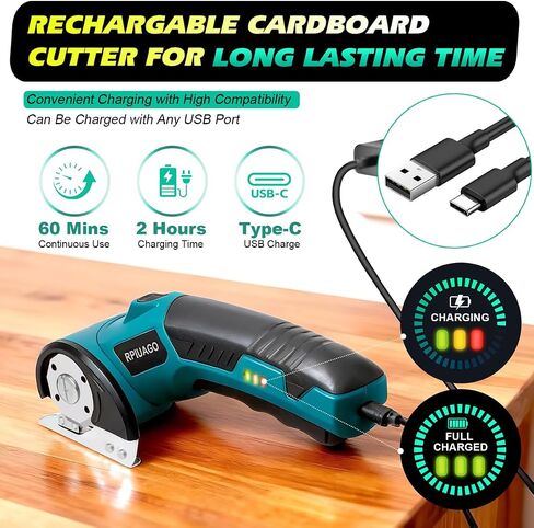 Electric Cardboard Cutter, 3000mAh Battery Cordless Electric Scissors | High-Torque Motor, 2 SK5 Blades, LED Light, Heavy Duty Box Cutter for Cardboard, Plastic, Leather, Carpet & DIY Projects in Kuwait