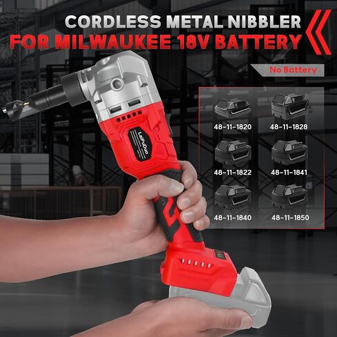 Cordless Metal Nibbler for Milwaukee 18V Battery, Brushless Nibbler Metal Cutter with 3 Speed, Electric Nibbler Steel Cutter for Stainless Steel, Aluminium, 30000RPM, Dusty Bags, 2 Blades(No battery) in Kuwait