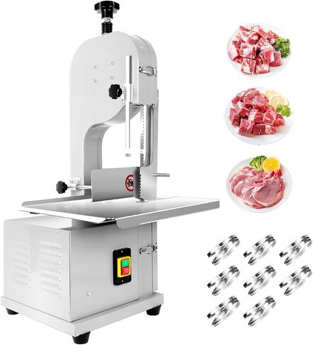 2000W Commercial Electric Meat Bandsaw, Stainless Steel Meat Cutter Machine Workbench 20" x 15.3", 0-7.9" Cutting Thickness, Bone Saw Machine with 8 Blades for Frozen Meat Chicken Fish Beef in Kuwait