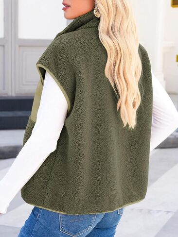 Women's Sherpa Fleece Vest Jacket Lightweight Fuzzy Fleece Vest Casual Sleeveless Warm Jacket Coat with Pockets in Saudi Arabia