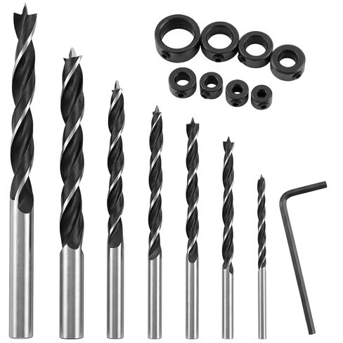 16 Pack Professional Wood Twist Drill Bits 3/4/5/5.5/6/8/10mm Wooden Working Drills Brad Point Wood Drill Bit Set with 3-16MM Drills Stop Collars for Woodworking DIY in Kuwait