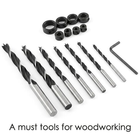 16 Pack Professional Wood Twist Drill Bits 3/4/5/5.5/6/8/10mm Wooden Working Drills Brad Point Wood Drill Bit Set with 3-16MM Drills Stop Collars for Woodworking DIY in Kuwait