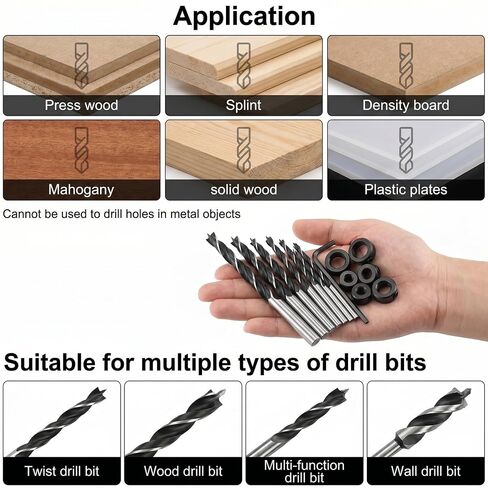 16 Pack Professional Wood Twist Drill Bits 3/4/5/5.5/6/8/10mm Wooden Working Drills Brad Point Wood Drill Bit Set with 3-16MM Drills Stop Collars for Woodworking DIY in Kuwait