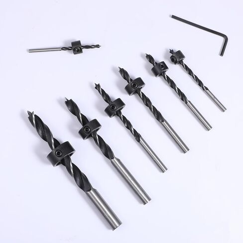 16 Pack Professional Wood Twist Drill Bits 3/4/5/5.5/6/8/10mm Wooden Working Drills Brad Point Wood Drill Bit Set with 3-16MM Drills Stop Collars for Woodworking DIY in Kuwait