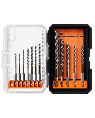 Crosstar 12Pcs HSS Brad Point Drill Bit Set with Three Flutes Design for Carpenter Woodworking，Centered Design Prevents Drill Bit Chatter, Suitable for Hardwood, Plywood, Plastic in Kuwait