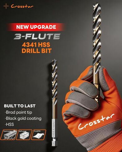 Crosstar 12Pcs HSS Brad Point Drill Bit Set with Three Flutes Design for Carpenter Woodworking，Centered Design Prevents Drill Bit Chatter, Suitable for Hardwood, Plywood, Plastic in Kuwait