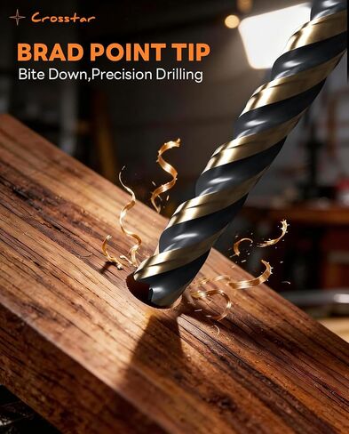 Crosstar 12Pcs HSS Brad Point Drill Bit Set with Three Flutes Design for Carpenter Woodworking，Centered Design Prevents Drill Bit Chatter, Suitable for Hardwood, Plywood, Plastic in Kuwait