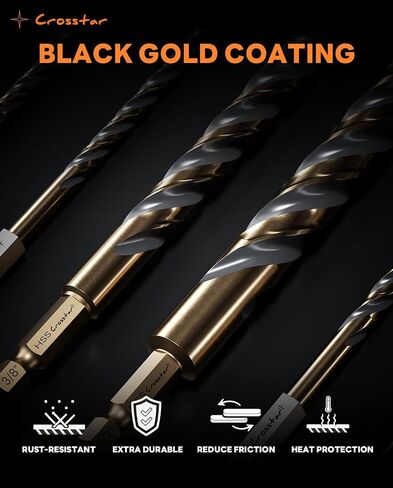 Crosstar 12Pcs HSS Brad Point Drill Bit Set with Three Flutes Design for Carpenter Woodworking，Centered Design Prevents Drill Bit Chatter, Suitable for Hardwood, Plywood, Plastic in Kuwait