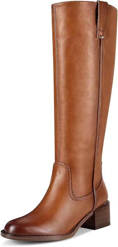 Women's Knee High Boots Chunky Low Block Heel Round Toe Faux Leather Rinding Boots with Side Zip Fashion Tall Boots for Women in Kuwait