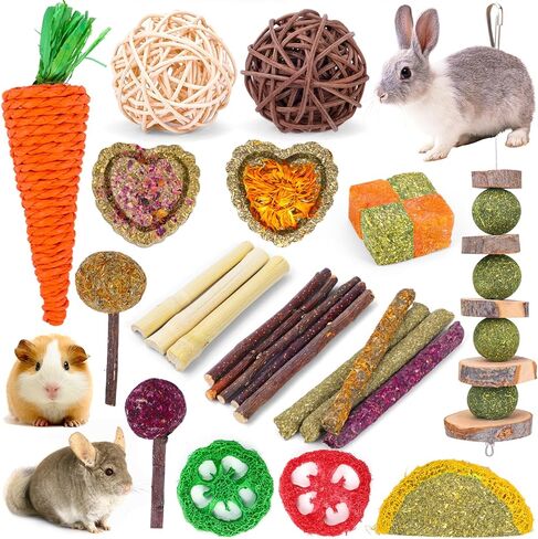 VESPRO Rabbit Toys Bunny Toys for Rabbits Hamster Toys Guinea Pig Toys Natural Timothy Hay Sticks Chew Treats and Balls for Rabbit, Bunny, Chinchilla, Guinea Pig, Hamster, Bunny Teeth Care in Saudi Arabia
