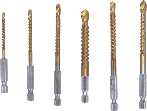 6 Pcs Set Twist Serrated Drill Bit, 3mm 4mm 5mm 6mm 6.5mm 8mm Drill Bit Set Hex Shank Drill Bit Ti Coated HSS Tool for Efficient Drilling in Kuwait
