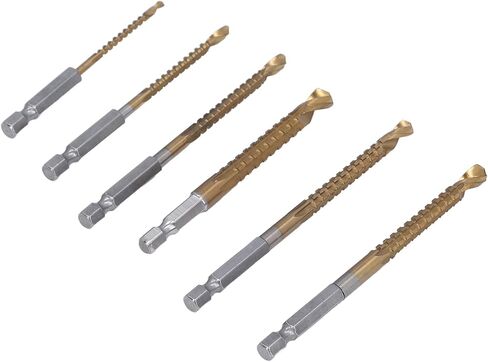 6 Pcs Set Twist Serrated Drill Bit, 3mm 4mm 5mm 6mm 6.5mm 8mm Drill Bit Set Hex Shank Drill Bit Ti Coated HSS Tool for Efficient Drilling in Kuwait