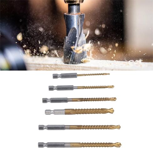 6 Pcs Set Twist Serrated Drill Bit, 3mm 4mm 5mm 6mm 6.5mm 8mm Drill Bit Set Hex Shank Drill Bit Ti Coated HSS Tool for Efficient Drilling in Kuwait