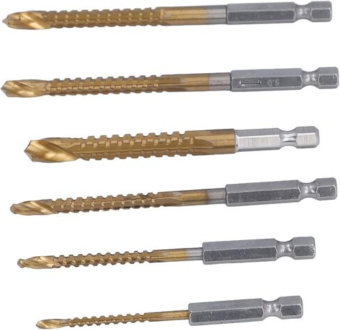 6 Pcs Set Twist Serrated Drill Bit, 3mm 4mm 5mm 6mm 6.5mm 8mm Drill Bit Set Hex Shank Drill Bit Ti Coated HSS Tool for Efficient Drilling in Kuwait