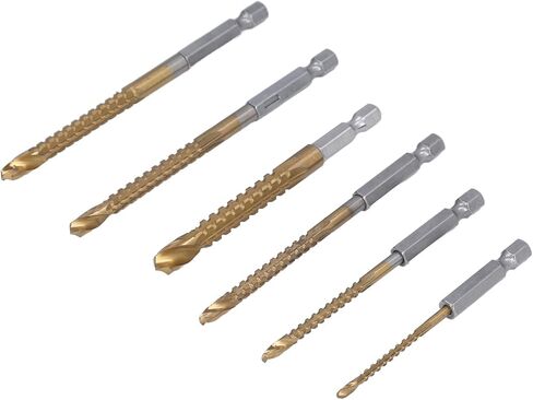 6 Pcs Set Twist Serrated Drill Bit, 3mm 4mm 5mm 6mm 6.5mm 8mm Drill Bit Set Hex Shank Drill Bit Ti Coated HSS Tool for Efficient Drilling in Kuwait