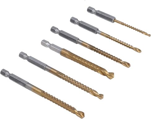 6 Pcs Set Twist Serrated Drill Bit, 3mm 4mm 5mm 6mm 6.5mm 8mm Drill Bit Set Hex Shank Drill Bit Ti Coated HSS Tool for Efficient Drilling in Kuwait