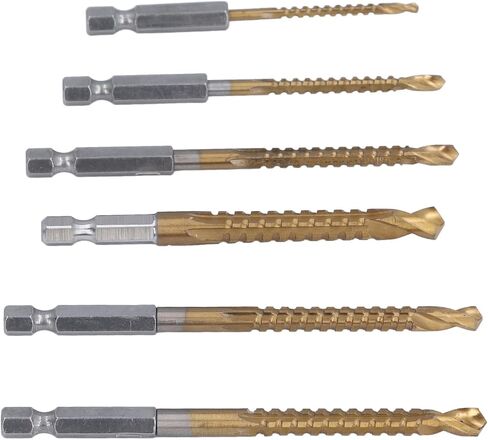 6 Pcs Set Twist Serrated Drill Bit, 3mm 4mm 5mm 6mm 6.5mm 8mm Drill Bit Set Hex Shank Drill Bit Ti Coated HSS Tool for Efficient Drilling in Kuwait