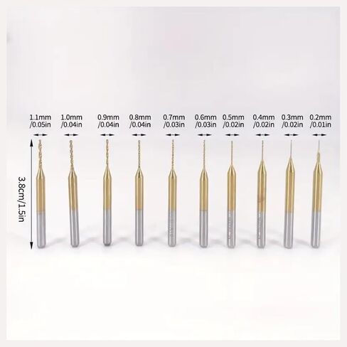 Mini Tungsten Steel Drill Bit Set 10pcs, 1.5-Inch Micro PCB Drills 0.01-0.05-Inch Titanium Coated Engraving Tools in Kuwait