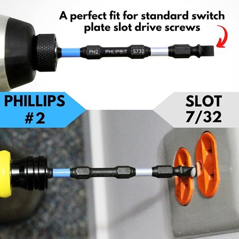 ELECTRICAL - SL7+PH2 IMPACT BIT, 4 INCH, 4pk. Double End+Double Duty, USA-4SL7PH2X4 (Silver/Blue Drives Small to Mid Size Slot/Flat/Blade + #8/10 Phillips Screw) Fits "ULT" MULTi S/Driver in Saudi Arabia