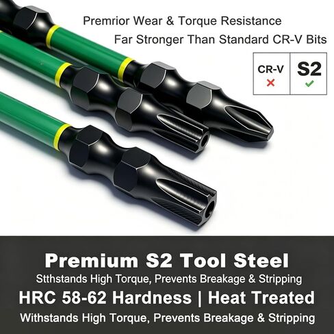 12-Piece Double-Ended Torx & Phillips Screwdriver Bit Set, 1/4" Hex Shank 65mm, Premium S2 Steel (HRC 58-62), Magnetic Impact Grade, TT10-TT30 & PH0-PH3, Heavy Duty for Impact Drivers & Power Drills in Kuwait