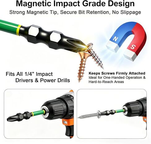12-Piece Double-Ended Torx & Phillips Screwdriver Bit Set, 1/4" Hex Shank 65mm, Premium S2 Steel (HRC 58-62), Magnetic Impact Grade, TT10-TT30 & PH0-PH3, Heavy Duty for Impact Drivers & Power Drills in Kuwait