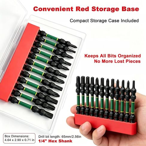 12-Piece Double-Ended Torx & Phillips Screwdriver Bit Set, 1/4" Hex Shank 65mm, Premium S2 Steel (HRC 58-62), Magnetic Impact Grade, TT10-TT30 & PH0-PH3, Heavy Duty for Impact Drivers & Power Drills in Kuwait